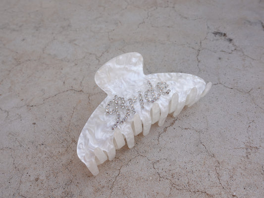 White Marble Bride Hair Claw Clip